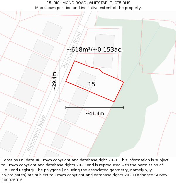 15, RICHMOND ROAD, WHITSTABLE, CT5 3HS: Plot and title map