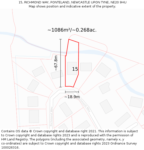 15, RICHMOND WAY, PONTELAND, NEWCASTLE UPON TYNE, NE20 9HU: Plot and title map