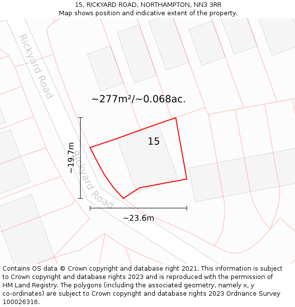 15, RICKYARD ROAD, NORTHAMPTON, NN3 3RR: Plot and title map