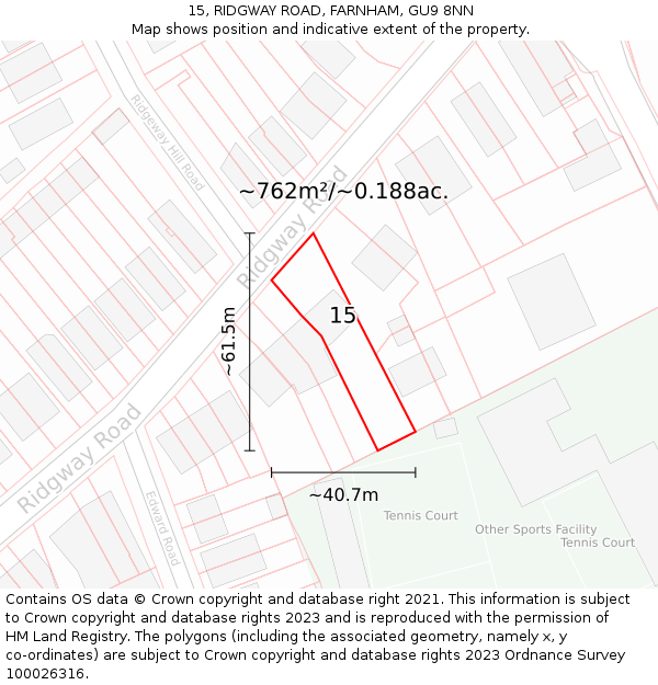 15, RIDGWAY ROAD, FARNHAM, GU9 8NN: Plot and title map