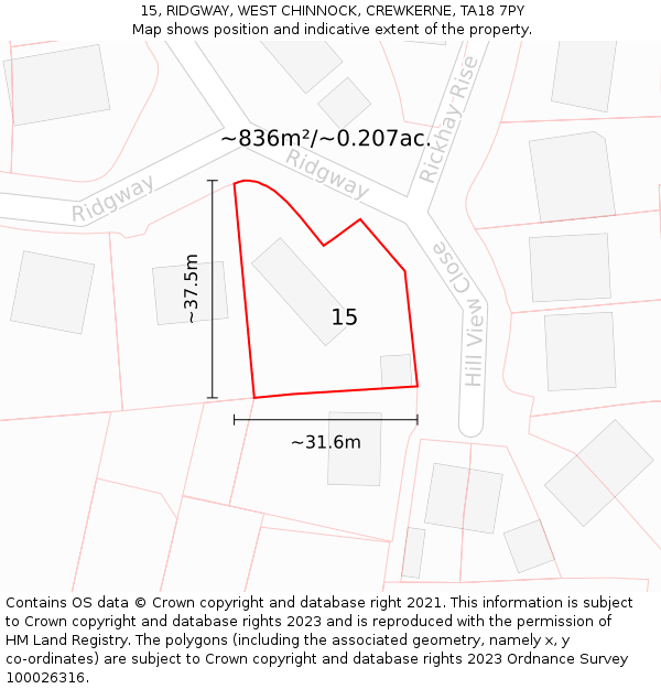 15, RIDGWAY, WEST CHINNOCK, CREWKERNE, TA18 7PY: Plot and title map