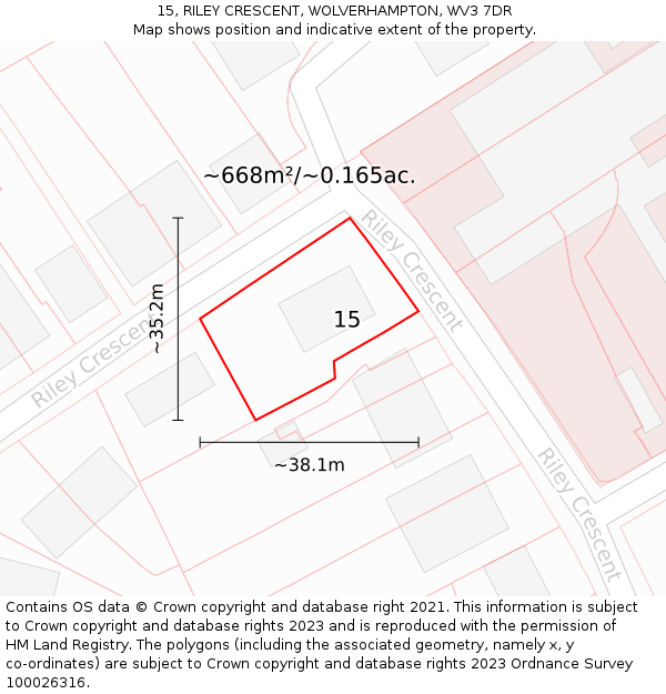 15, RILEY CRESCENT, WOLVERHAMPTON, WV3 7DR: Plot and title map