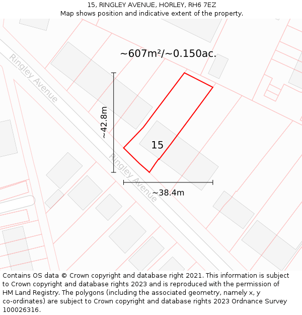 15, RINGLEY AVENUE, HORLEY, RH6 7EZ: Plot and title map