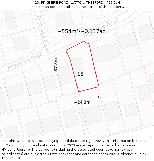 15, RINGMERE ROAD, WATTON, THETFORD, IP25 6LH: Plot and title map