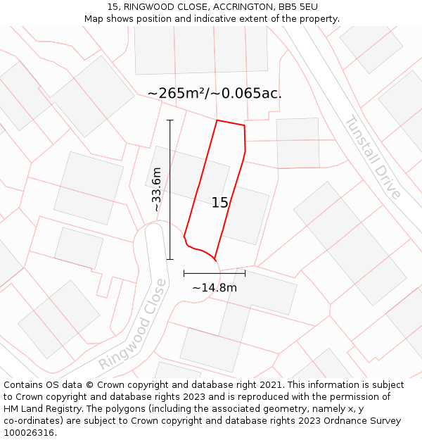 15, RINGWOOD CLOSE, ACCRINGTON, BB5 5EU: Plot and title map