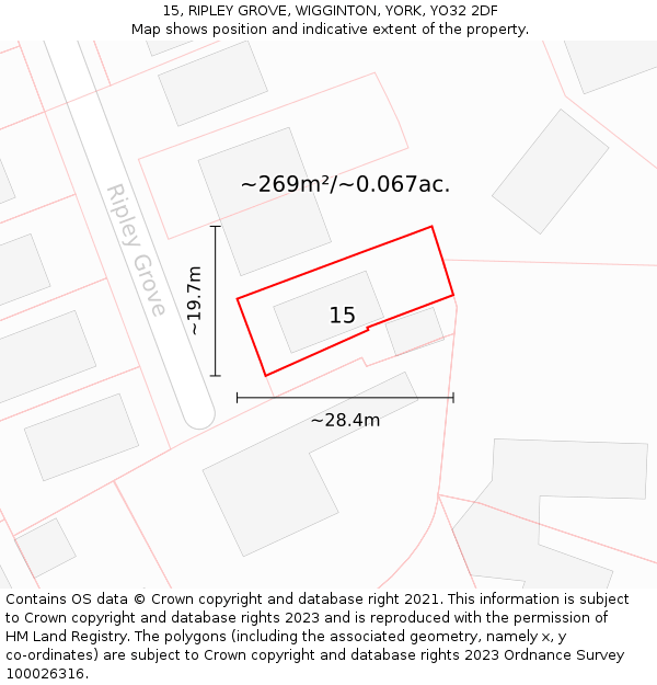 15, RIPLEY GROVE, WIGGINTON, YORK, YO32 2DF: Plot and title map