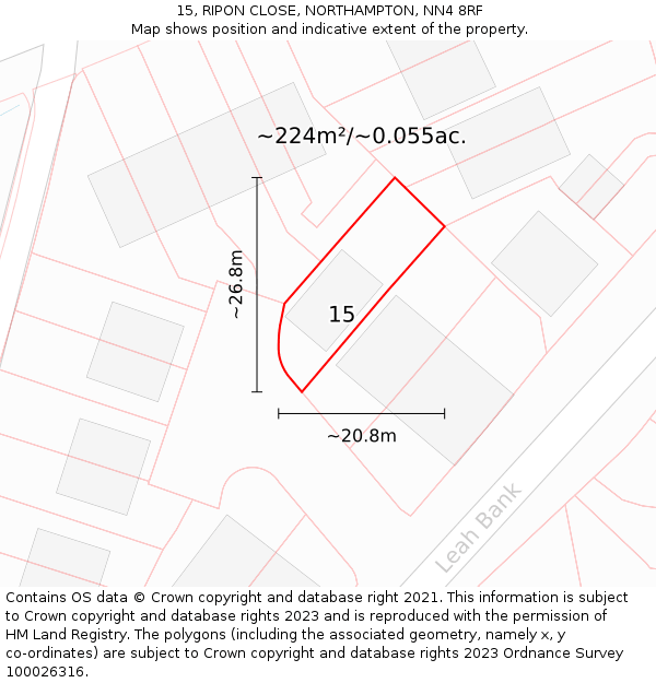 15, RIPON CLOSE, NORTHAMPTON, NN4 8RF: Plot and title map