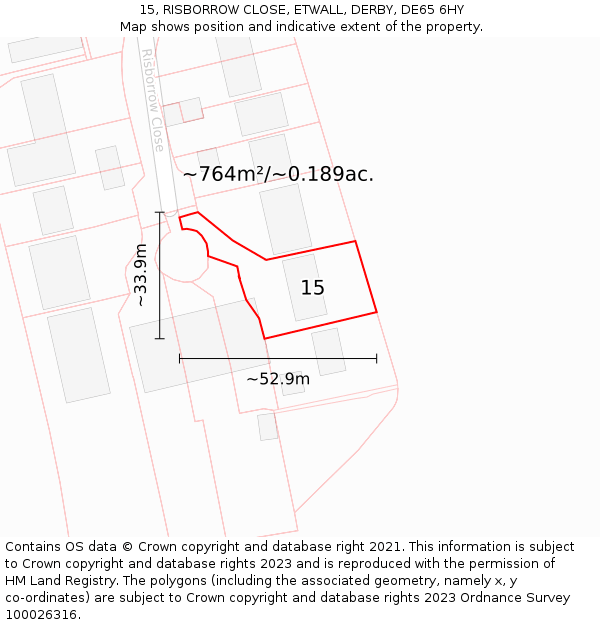 15, RISBORROW CLOSE, ETWALL, DERBY, DE65 6HY: Plot and title map