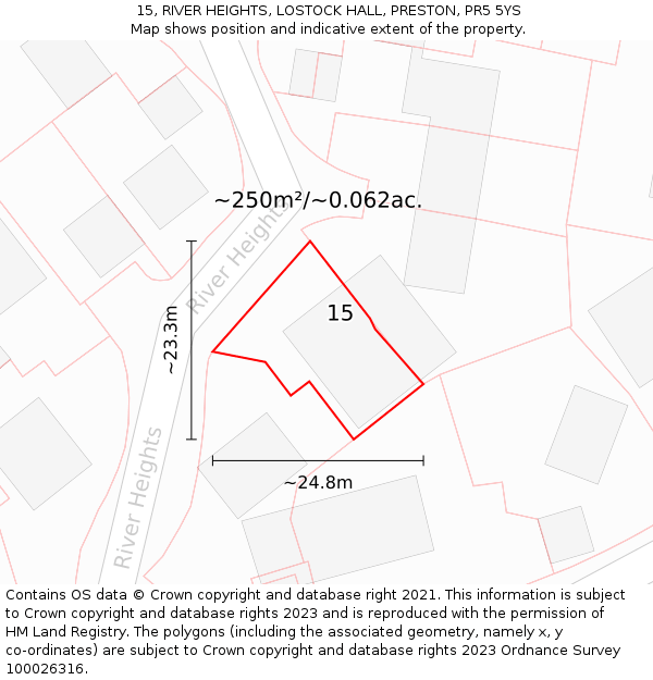 15, RIVER HEIGHTS, LOSTOCK HALL, PRESTON, PR5 5YS: Plot and title map