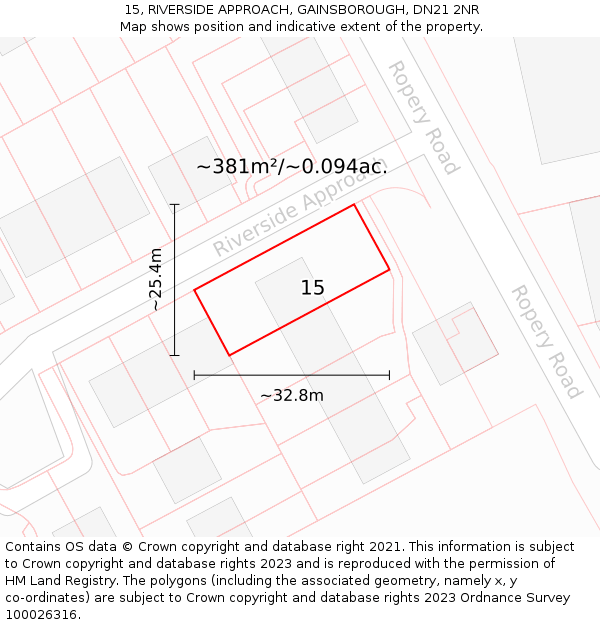 15, RIVERSIDE APPROACH, GAINSBOROUGH, DN21 2NR: Plot and title map