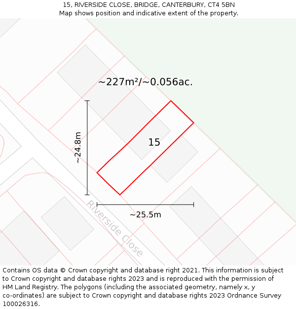 15, RIVERSIDE CLOSE, BRIDGE, CANTERBURY, CT4 5BN: Plot and title map