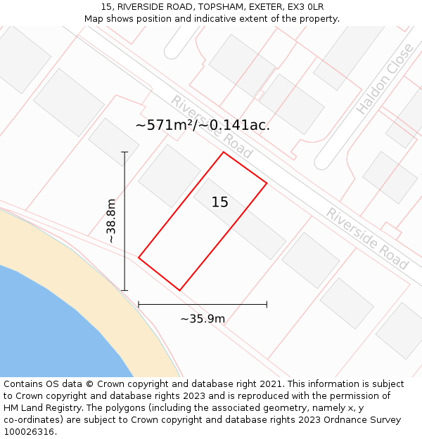 15, RIVERSIDE ROAD, TOPSHAM, EXETER, EX3 0LR: Plot and title map