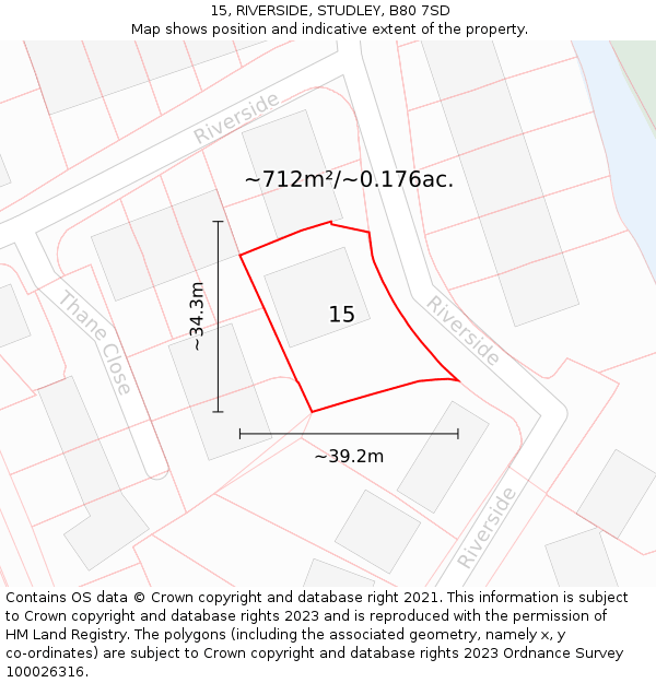 15, RIVERSIDE, STUDLEY, B80 7SD: Plot and title map