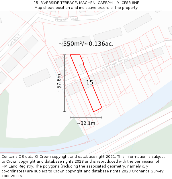 15, RIVERSIDE TERRACE, MACHEN, CAERPHILLY, CF83 8NE: Plot and title map