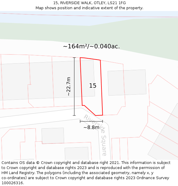 15, RIVERSIDE WALK, OTLEY, LS21 1FG: Plot and title map
