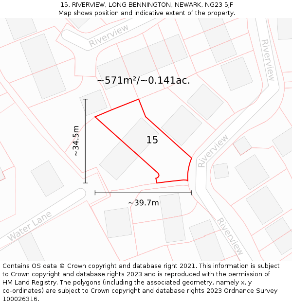 15, RIVERVIEW, LONG BENNINGTON, NEWARK, NG23 5JF: Plot and title map