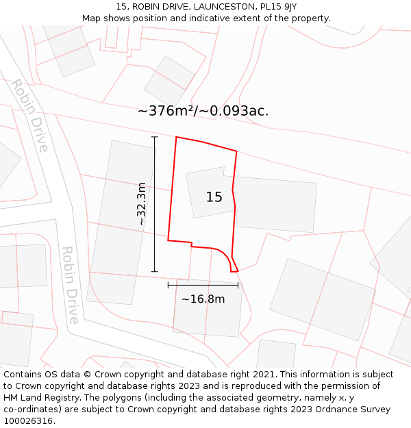 15, ROBIN DRIVE, LAUNCESTON, PL15 9JY: Plot and title map