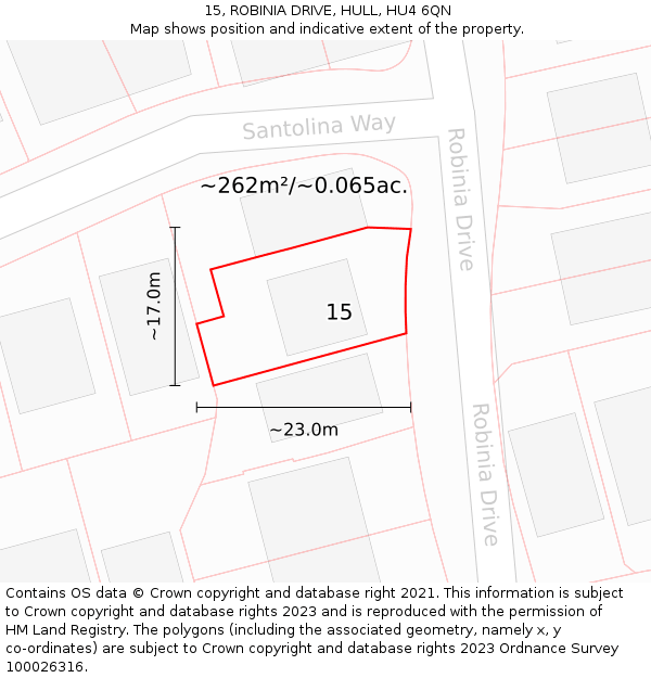 15, ROBINIA DRIVE, HULL, HU4 6QN: Plot and title map