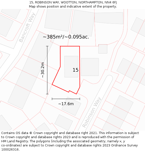 15, ROBINSON WAY, WOOTTON, NORTHAMPTON, NN4 6FJ: Plot and title map