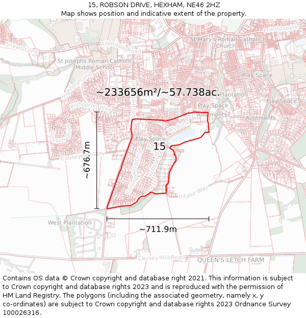 15, ROBSON DRIVE, HEXHAM, NE46 2HZ: Plot and title map