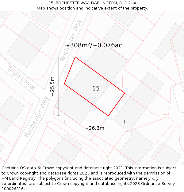 15, ROCHESTER WAY, DARLINGTON, DL1 2UX: Plot and title map