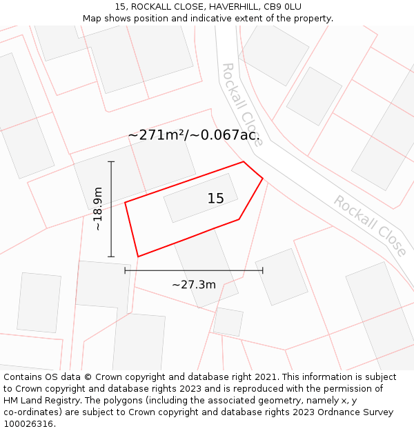 15, ROCKALL CLOSE, HAVERHILL, CB9 0LU: Plot and title map