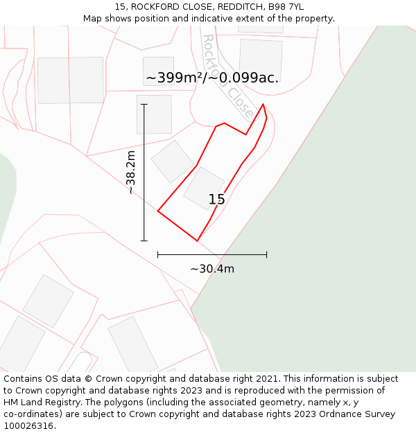 15, ROCKFORD CLOSE, REDDITCH, B98 7YL: Plot and title map