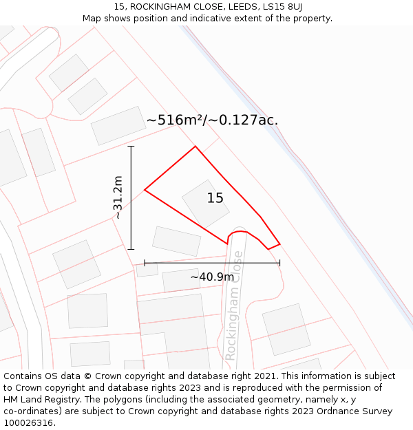 15, ROCKINGHAM CLOSE, LEEDS, LS15 8UJ: Plot and title map