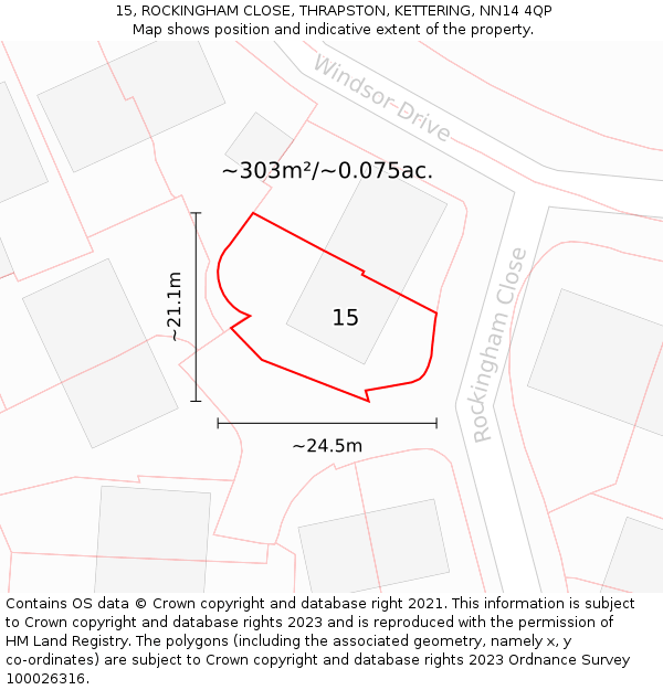15, ROCKINGHAM CLOSE, THRAPSTON, KETTERING, NN14 4QP: Plot and title map
