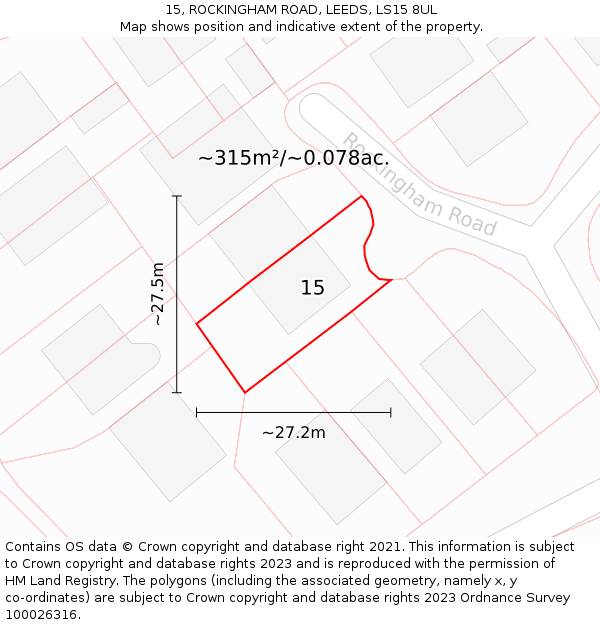 15, ROCKINGHAM ROAD, LEEDS, LS15 8UL: Plot and title map