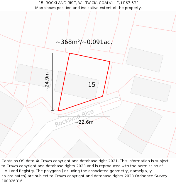 15, ROCKLAND RISE, WHITWICK, COALVILLE, LE67 5BF: Plot and title map