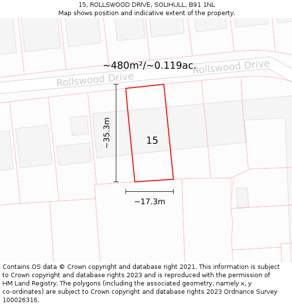 15, ROLLSWOOD DRIVE, SOLIHULL, B91 1NL: Plot and title map