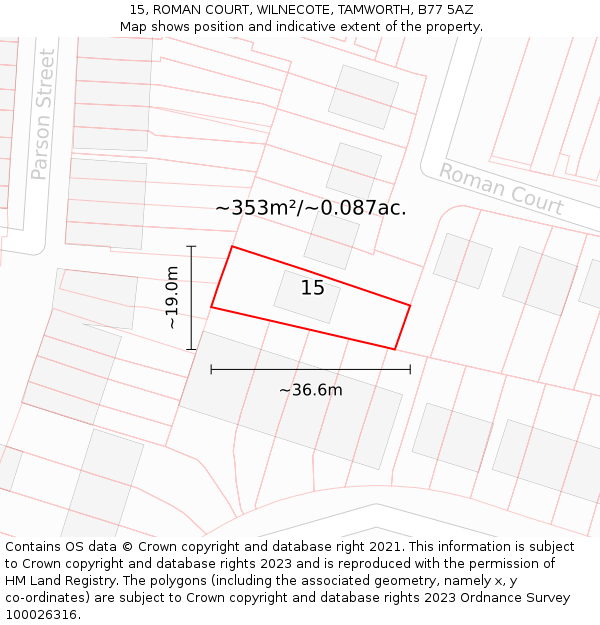 15, ROMAN COURT, WILNECOTE, TAMWORTH, B77 5AZ: Plot and title map