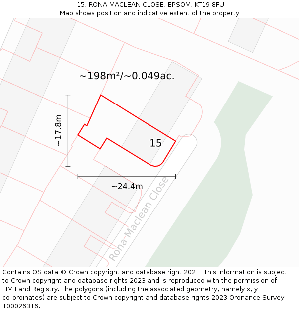 15, RONA MACLEAN CLOSE, EPSOM, KT19 8FU: Plot and title map