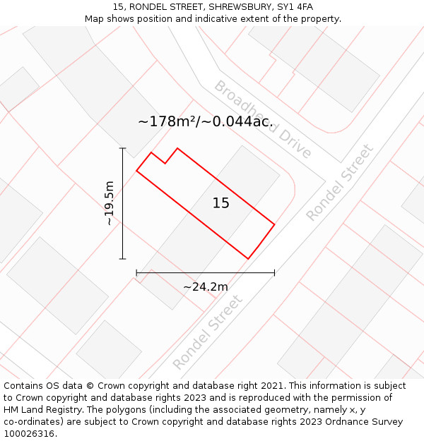 15, RONDEL STREET, SHREWSBURY, SY1 4FA: Plot and title map