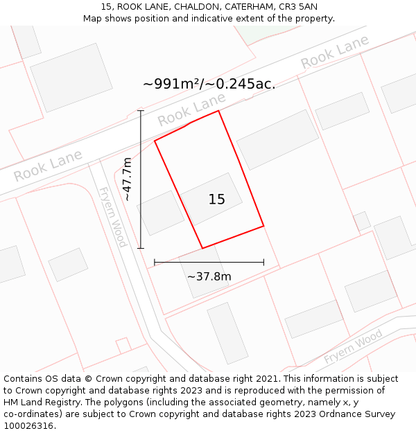15, ROOK LANE, CHALDON, CATERHAM, CR3 5AN: Plot and title map