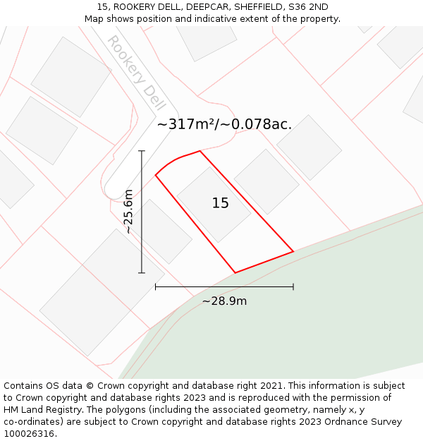 15, ROOKERY DELL, DEEPCAR, SHEFFIELD, S36 2ND: Plot and title map