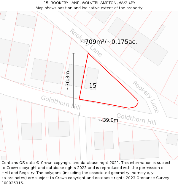 15, ROOKERY LANE, WOLVERHAMPTON, WV2 4PY: Plot and title map