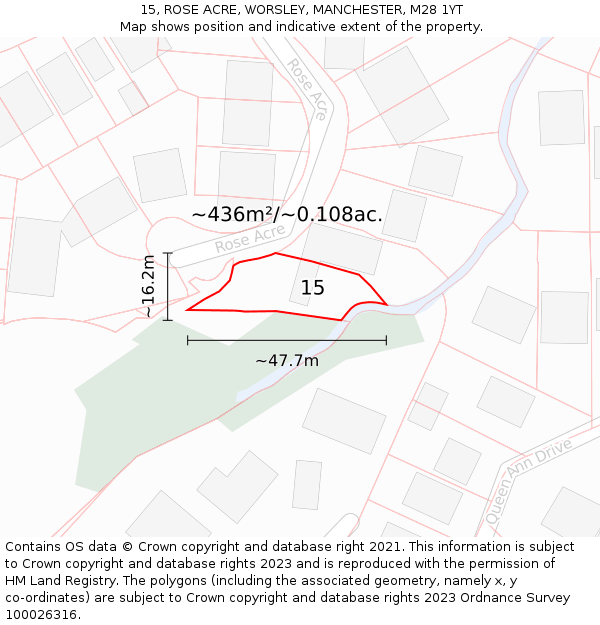 15, ROSE ACRE, WORSLEY, MANCHESTER, M28 1YT: Plot and title map