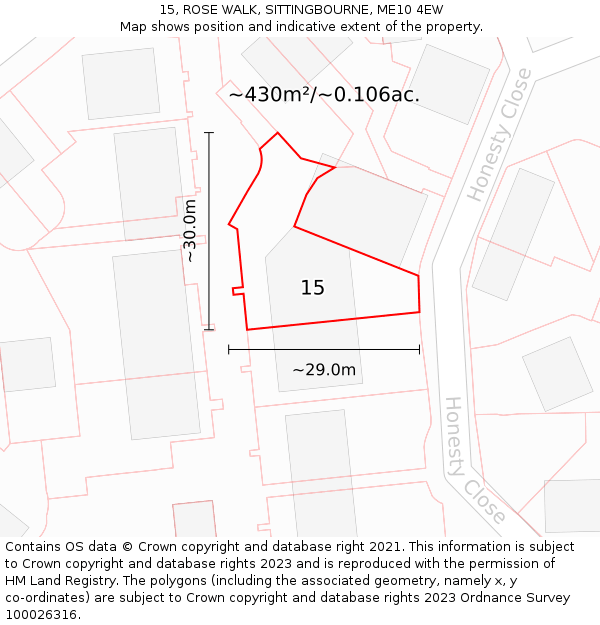 15, ROSE WALK, SITTINGBOURNE, ME10 4EW: Plot and title map