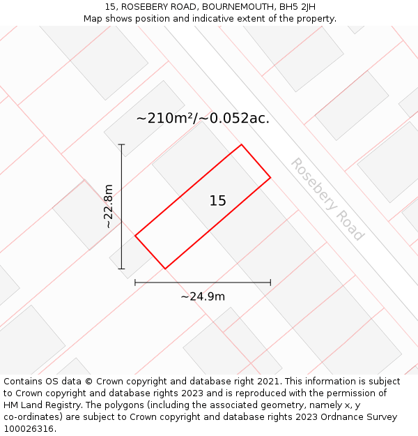 15, ROSEBERY ROAD, BOURNEMOUTH, BH5 2JH: Plot and title map