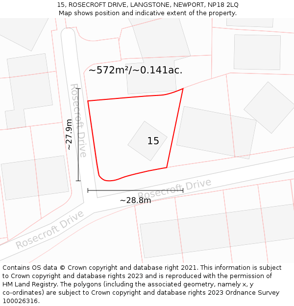 15, ROSECROFT DRIVE, LANGSTONE, NEWPORT, NP18 2LQ: Plot and title map