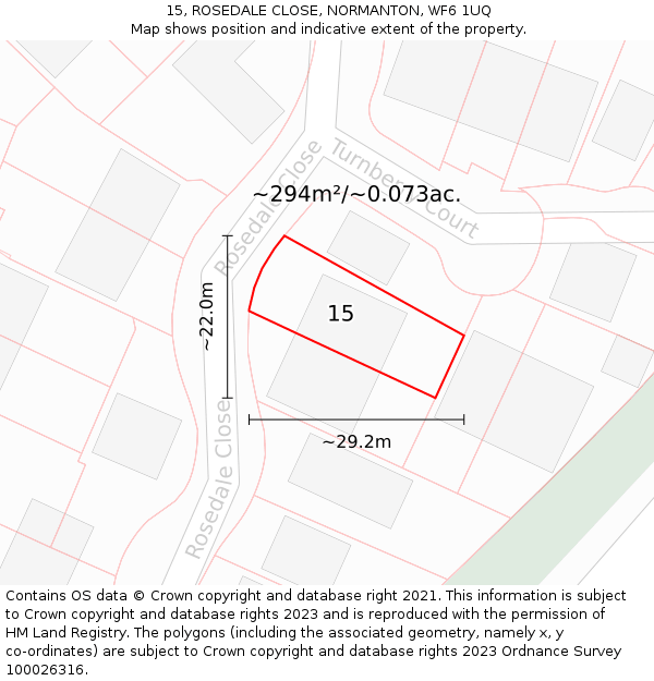 15, ROSEDALE CLOSE, NORMANTON, WF6 1UQ: Plot and title map