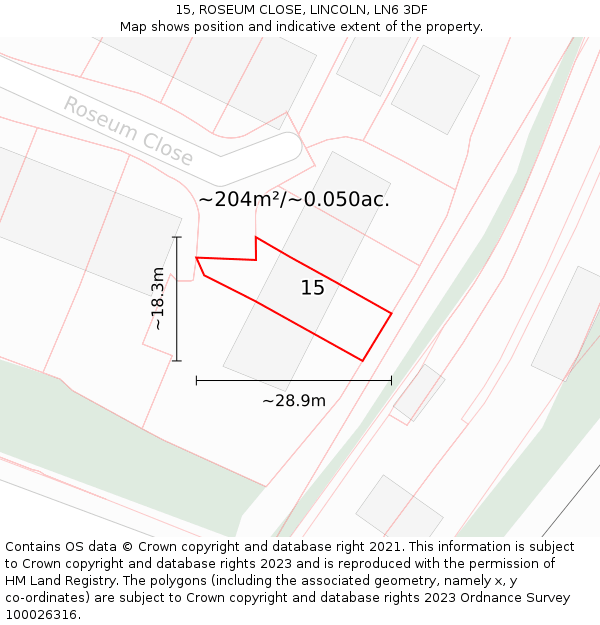 15, ROSEUM CLOSE, LINCOLN, LN6 3DF: Plot and title map