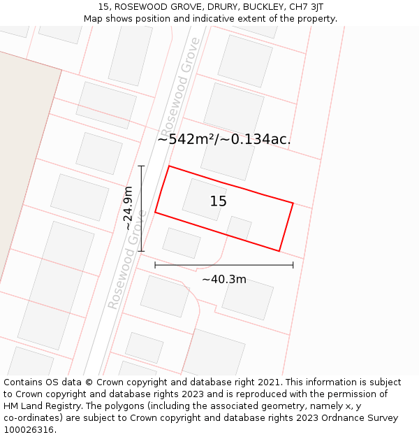 15, ROSEWOOD GROVE, DRURY, BUCKLEY, CH7 3JT: Plot and title map