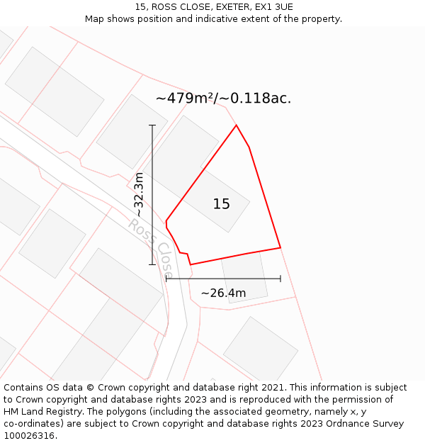 15, ROSS CLOSE, EXETER, EX1 3UE: Plot and title map