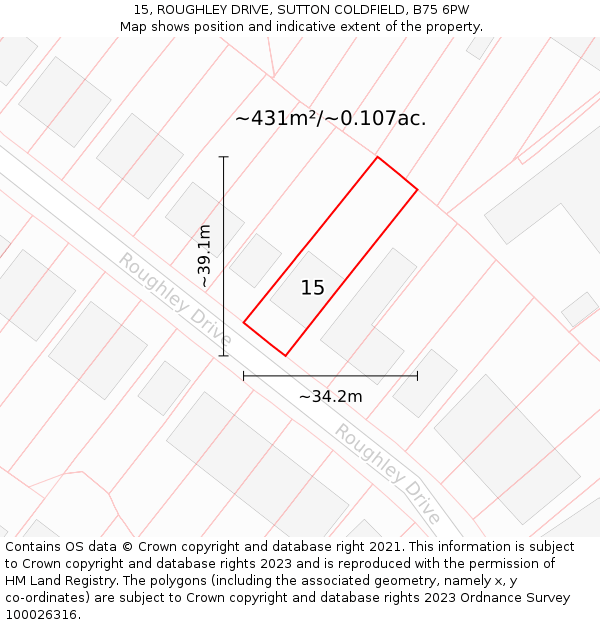 15, ROUGHLEY DRIVE, SUTTON COLDFIELD, B75 6PW: Plot and title map