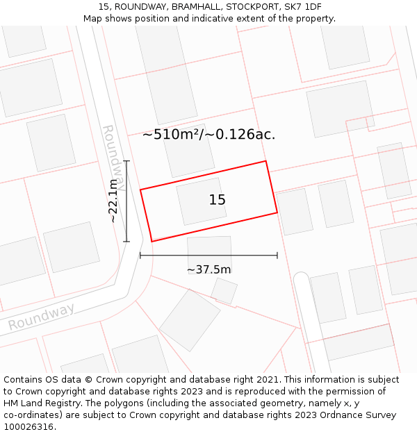 15, ROUNDWAY, BRAMHALL, STOCKPORT, SK7 1DF: Plot and title map