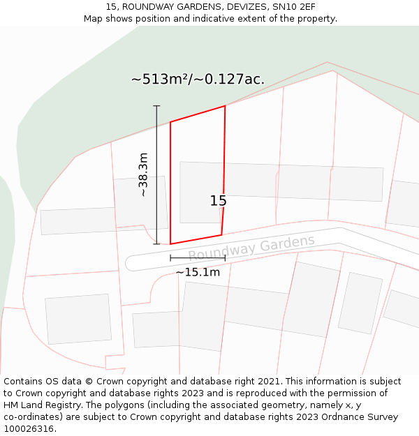 15, ROUNDWAY GARDENS, DEVIZES, SN10 2EF: Plot and title map