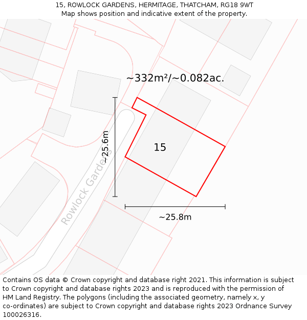 15, ROWLOCK GARDENS, HERMITAGE, THATCHAM, RG18 9WT: Plot and title map